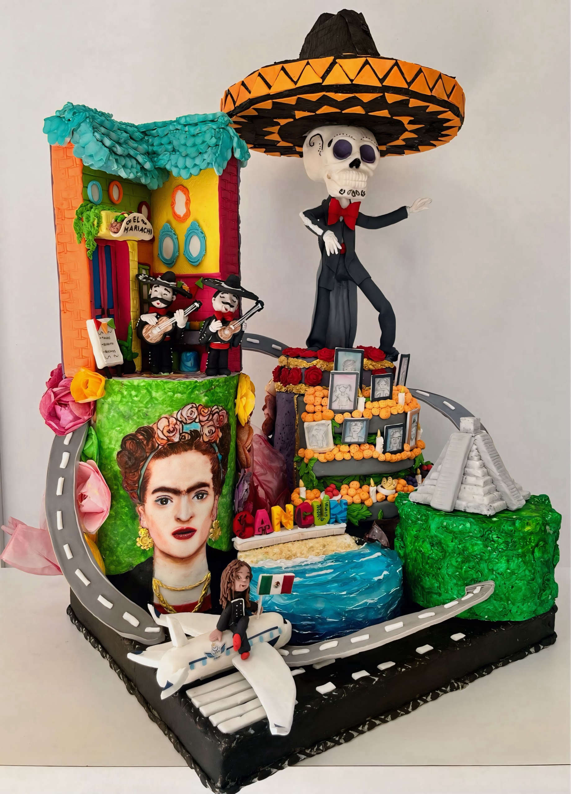 Maquete bolo temático mexicano com escultura de Frida Kahlo e Catrina – projeto especial premiado